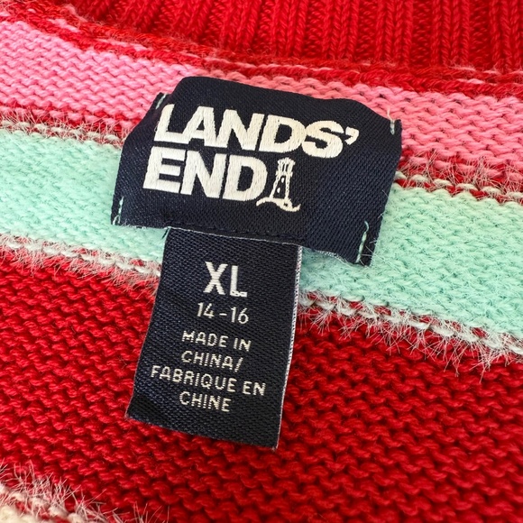 Lands End Open Front Cardigan Sweater Womens XL Extra Large 14-16 Red Pink White - Picture 4 of 9
